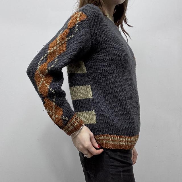 Oversized slouchy knit argyle striped jumper