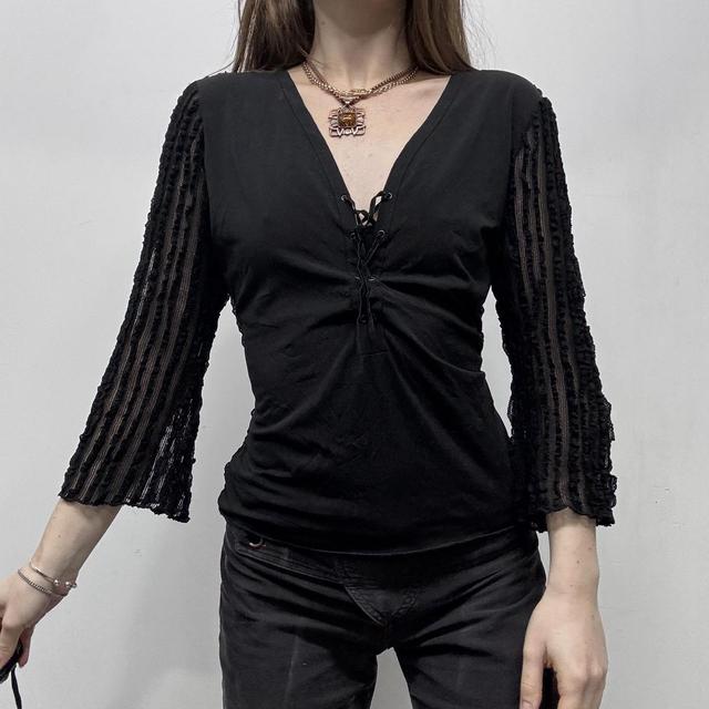 Sheer lace ribbed flared corset top