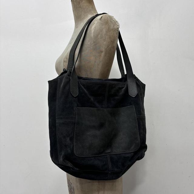 Black suede leather shoulder bag