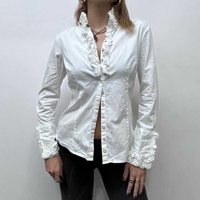 White cotton ruffle coquette shirt