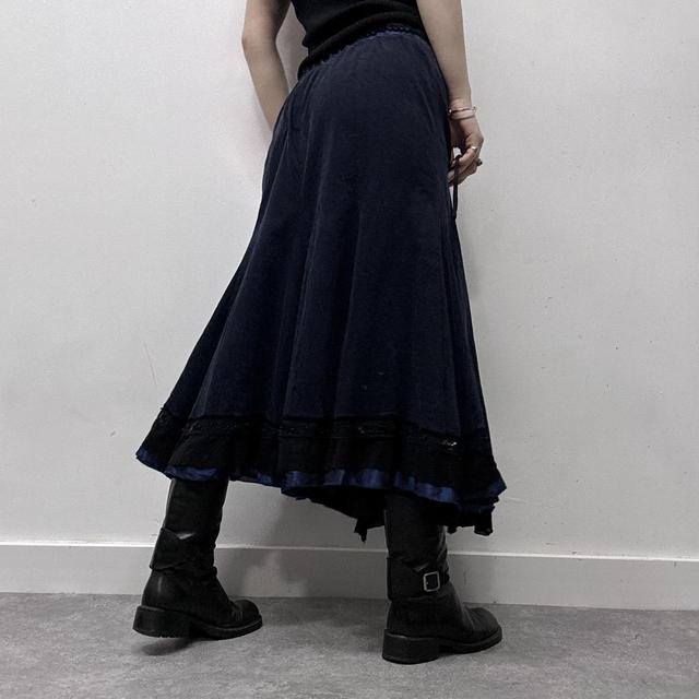 Navy corduroy embroidered ruffle maxi skirt