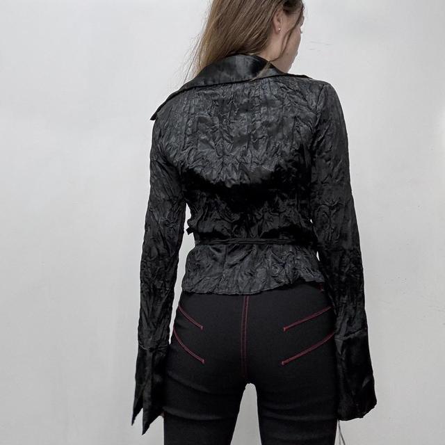 Black satin crinkle wrap shirt
