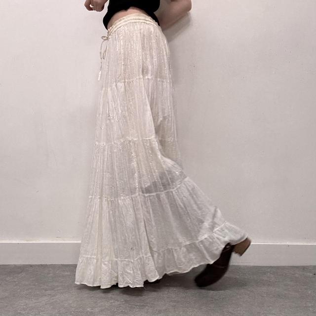 Crinkle layered white cotton maxi skirt