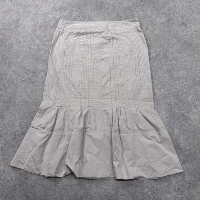 Tan pleated flared midi skirt