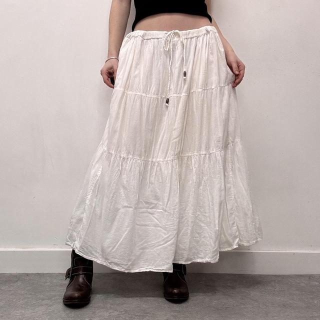 Tiered white cotton maxi skirt