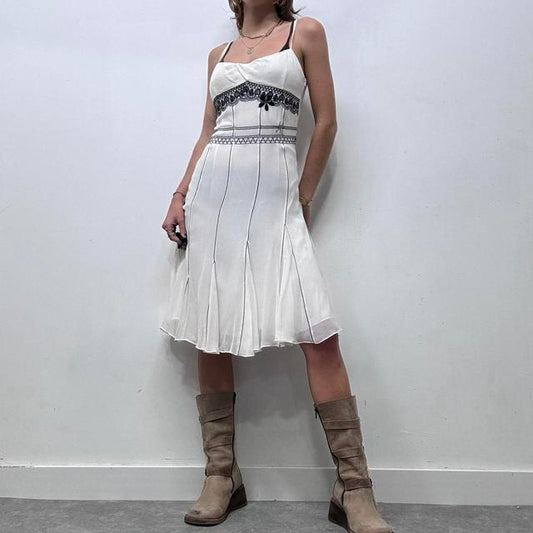 White flared floral midi dress