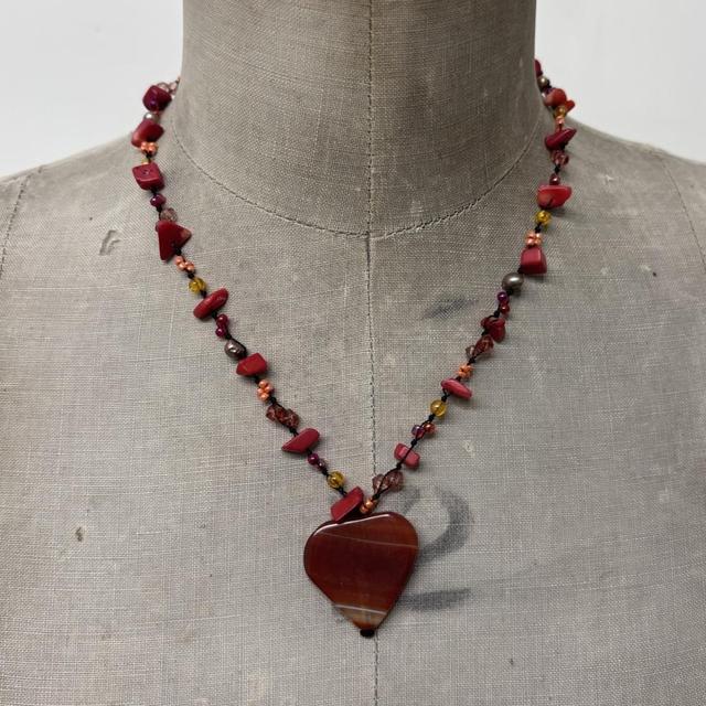 Brown gemstone heart necklace