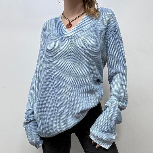 Distressed wash texture knit jumper