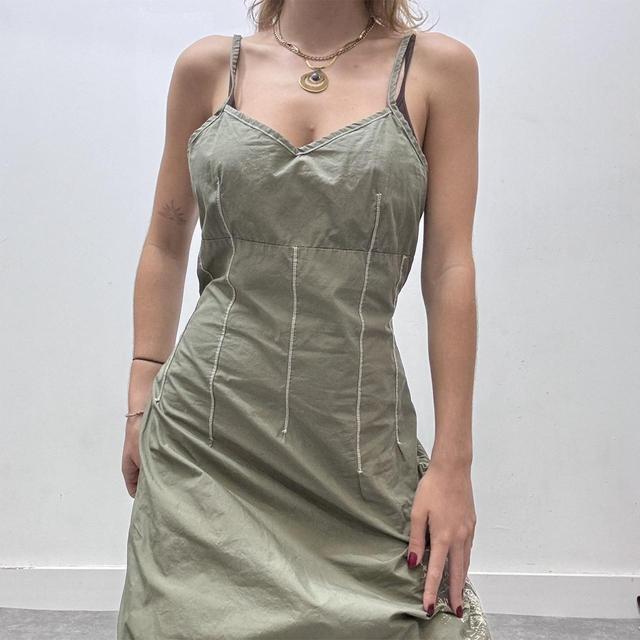 Khaki cargo aline midi dress