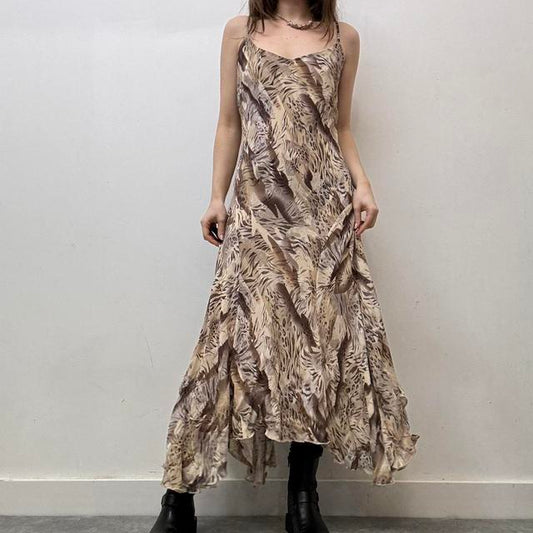 Bias cut handkercheif animal print dress