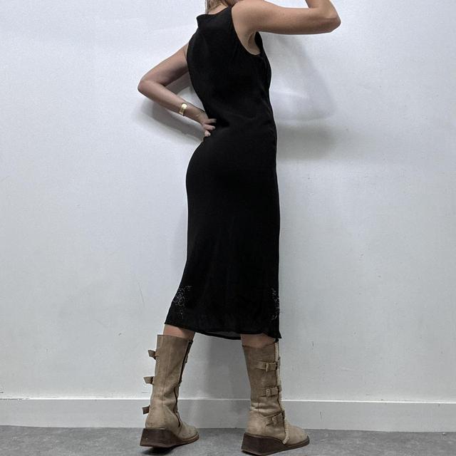 Black wide neck bias cut maxi dress