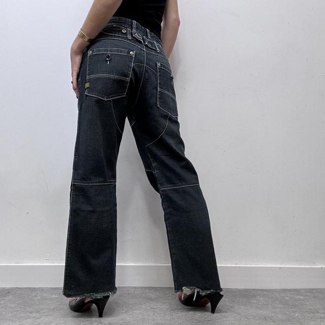 Dark wash distressed baggy cargo jeans