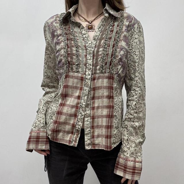 Patchwork checked fairy shirt