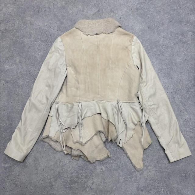 Patchwork fray shearling jacket