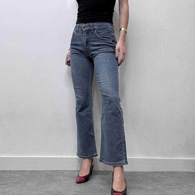 Distressed flared denim bootcut jeans