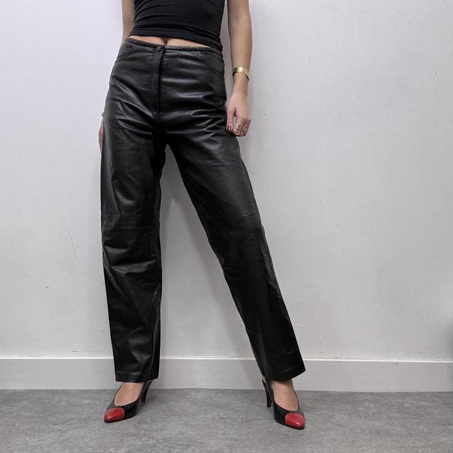 Black straight leg leather pants