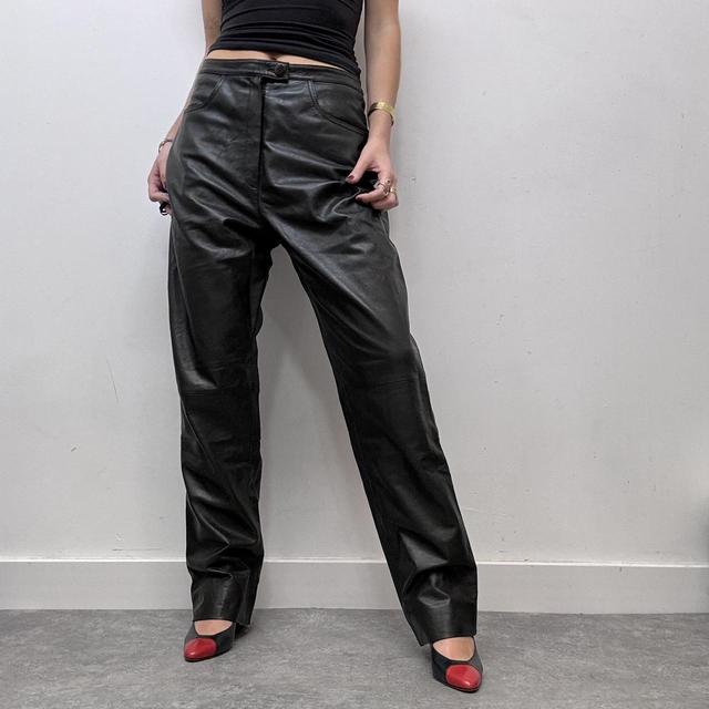 Black balloon leg leather pants