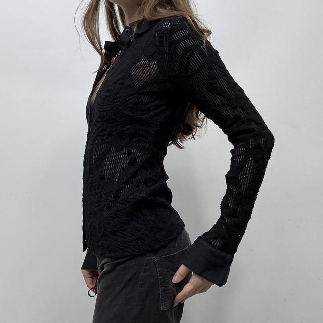 Sheer lace mesh flared black shirt