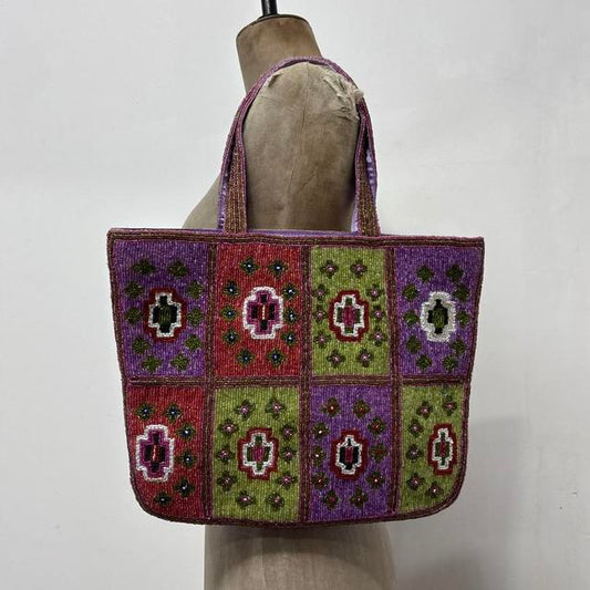 Beaded patterned tote bag