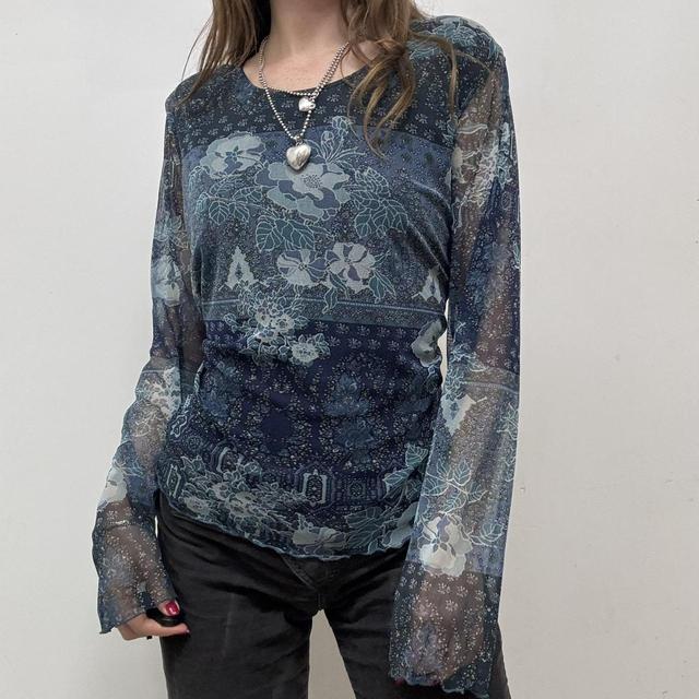 Distressed paisley print mesh top