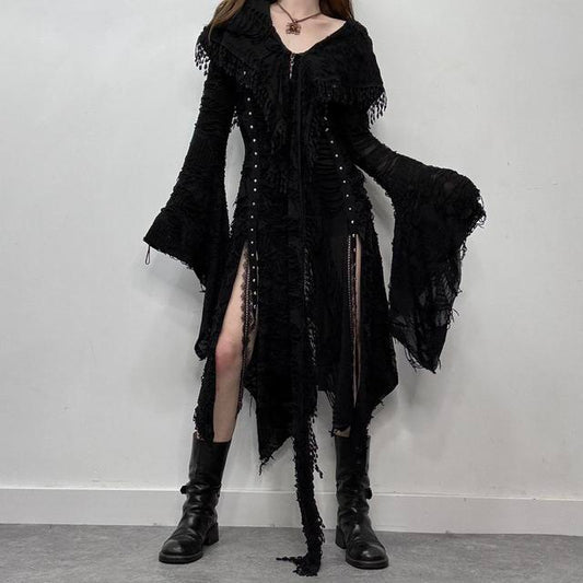 Black lace grunge flare dress cardigan