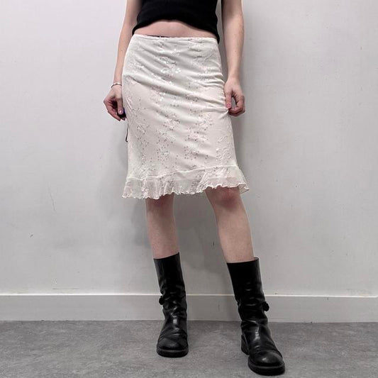White embellished mesh mini midi skirt