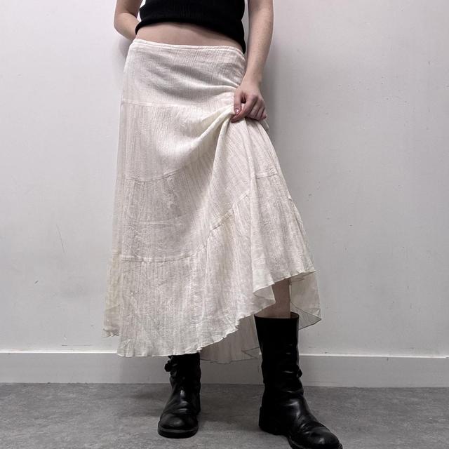 Cream crinkle layered maxi skirt