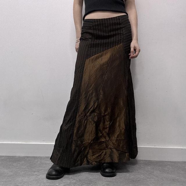 Brown satin pinstripe maxi skirt