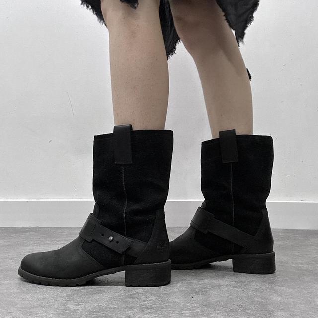 Black suede biker boots