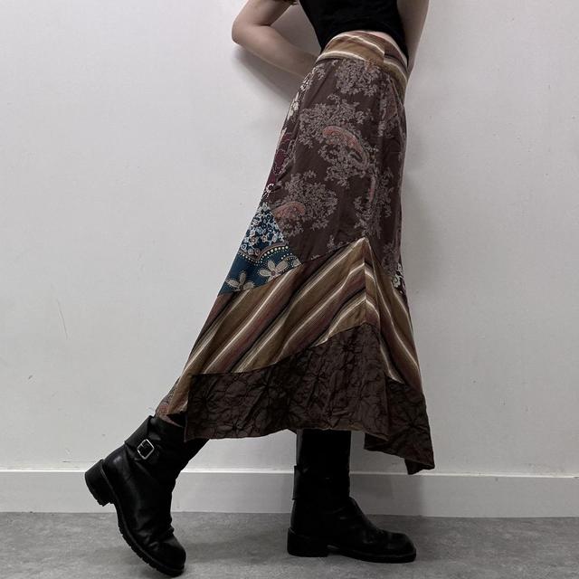 Brown floral patterned patchwork skirt
