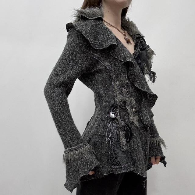 Patchwork knitted asymmetric cardigan