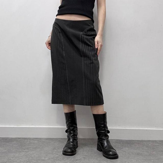 Grey pinstripe office skirt