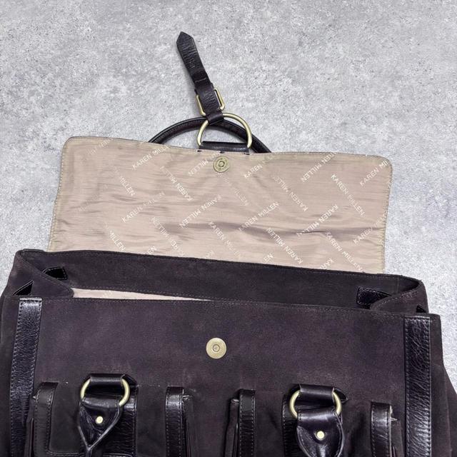 Dark brown suede pocket shoulder bag