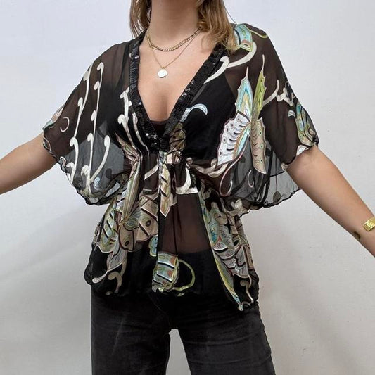 Sheer floaty silk butterfly blouse