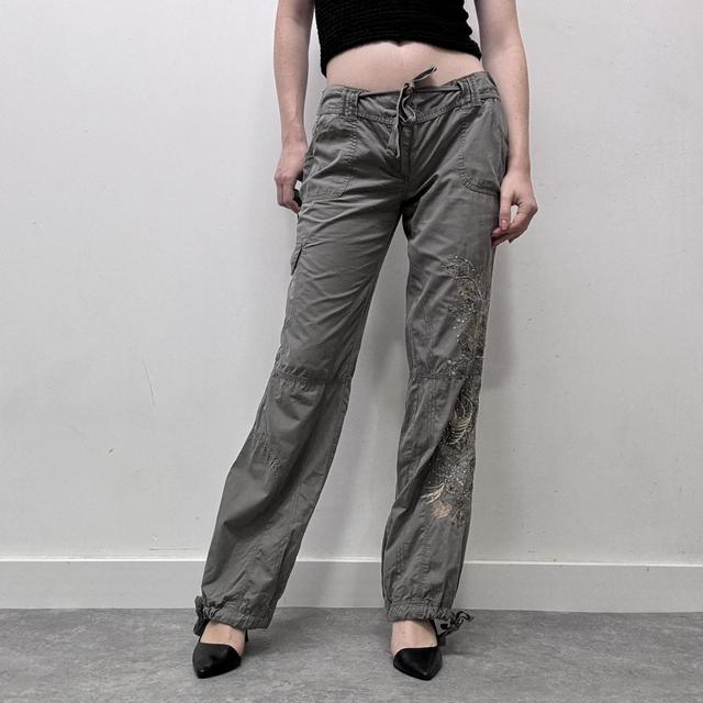 Khaki y2k emboidered cargo trousers