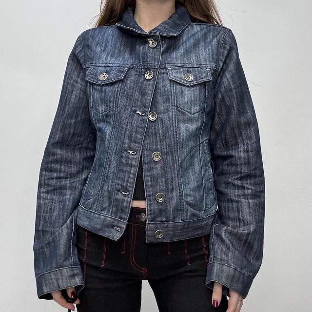 Distressed dark denim jacket