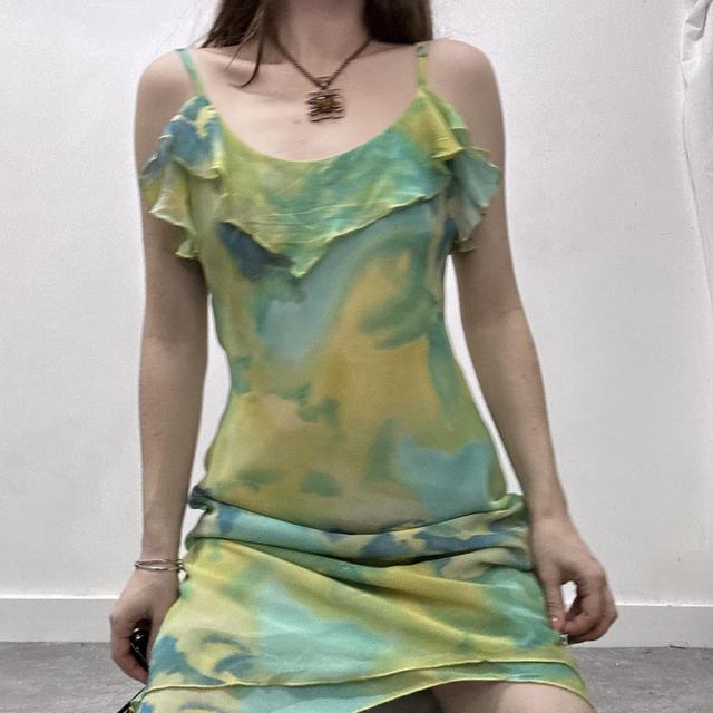 Watercolour floaty flatter green dress