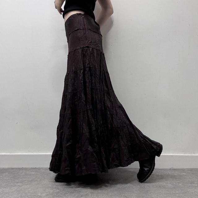 Brown satin flared maxi skirt