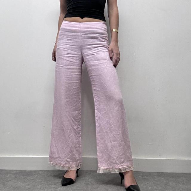 Pink lace wide leg trousers