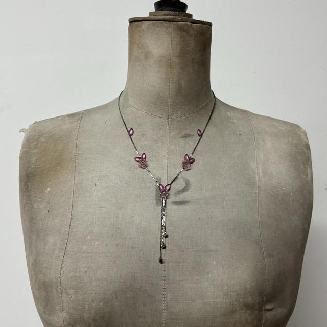 Metal flower pink gestone necklace