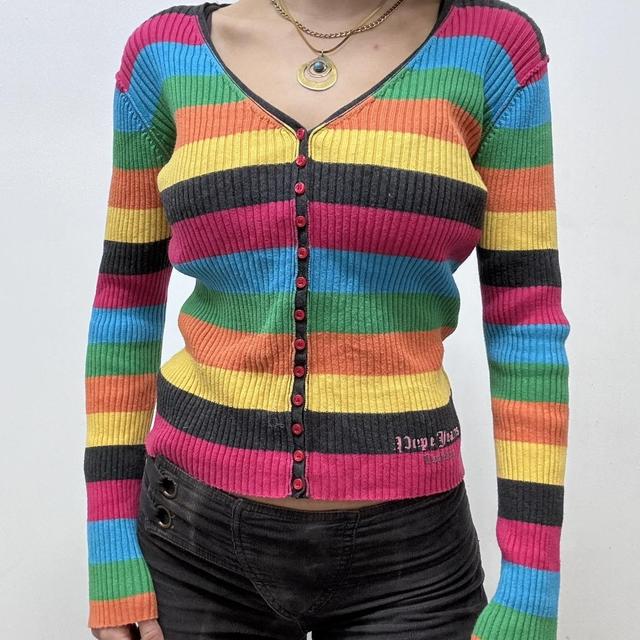 Rainbow ribbed button-up Cardigan