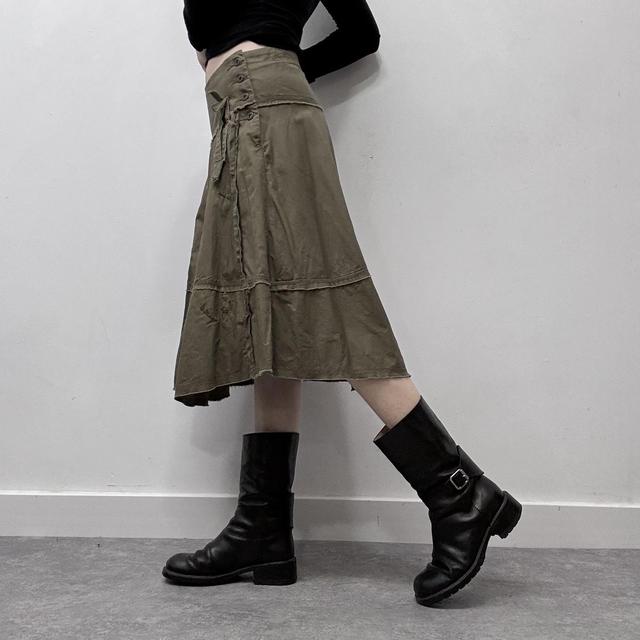 Khaki utility flared cargo skirt