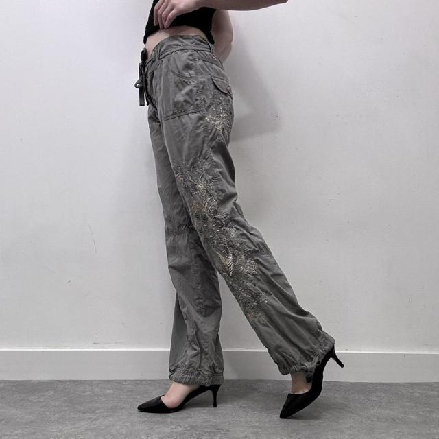 Khaki y2k emboidered cargo trousers