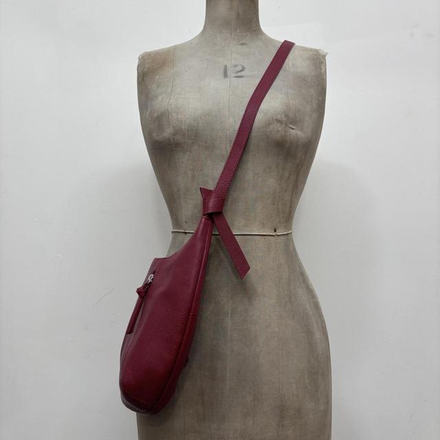 Red leather zip shoulder bag