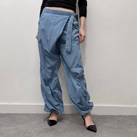 Blue puff cuffed parachute pants