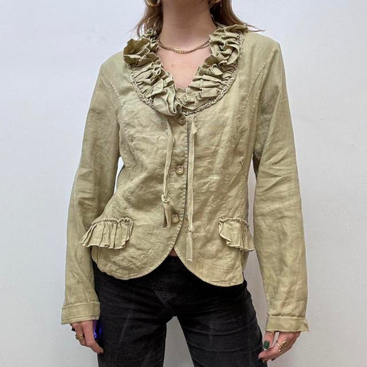 Ruffle linen fairy tan jacket