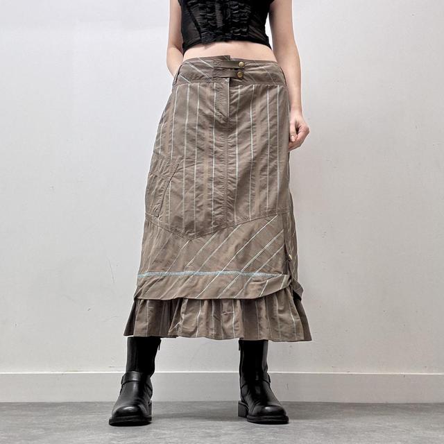 Brown pinstripe tech maxi skirt