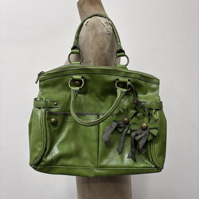 Green slouchy leather charm bag