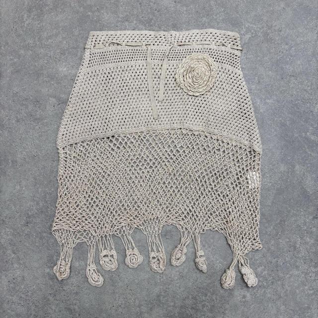 Cream crochet lace sheer midi skirt