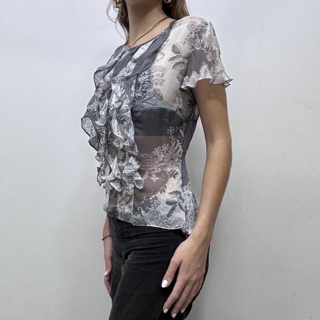 Sheer ruffle silk blouse